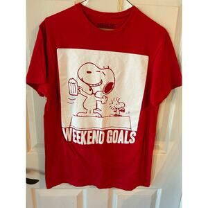 Peanuts Snoopy & Woodstock "Weekend Goals" Drinking Beer Official Mens T-Shirt M